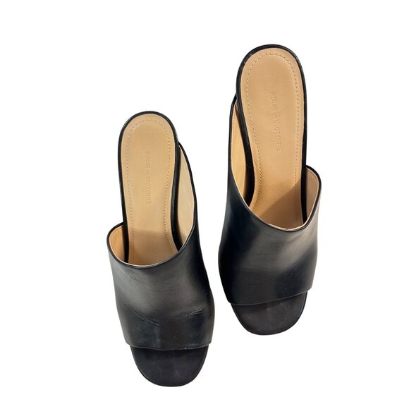 Pour la Victoire Black leather mule Slides Heels 6.5 - Picture 1 of 6